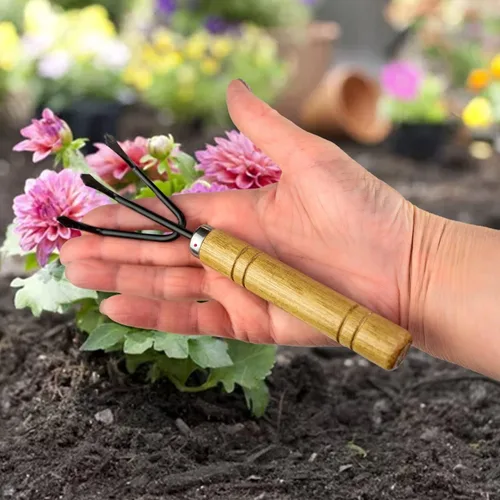 Vista 2 de Gardenera Bonsái - Juego de herramientas de jardinería de 3 piezas: rastrillo, pala, pala, asas de madera, el mejor kit para el cuidado de plantas