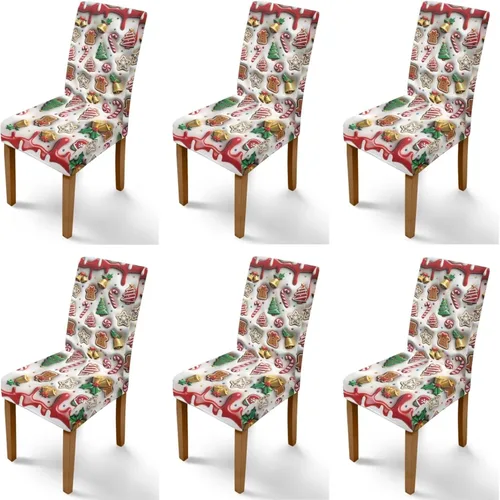 Vista 127 de Rnyleeg Fundas navideñas para sillas de comedor, fundas de asiento de comedor con estampado de campanas brillantes, juego de 1 funda suave y lavable
