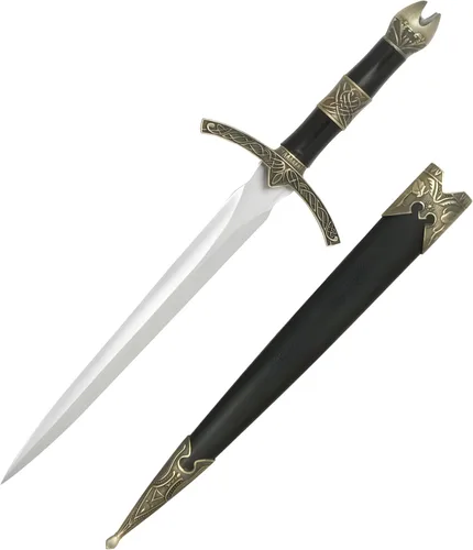 Vista 7 de MASTER USA Mini espada corta medieval, hoja de acero inoxidable con mango de metal fundido, vaina de madera - Fantasía, coleccionable