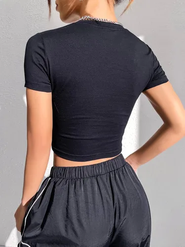 Vista 2 de Floerns Camiseta de manga corta con estampado gráfico de letras para mujer