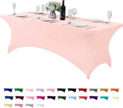 Vista 14 de Mantel de elastano para mesa de 6, 4 o 8 pies, universal, ajustable, para fiestas, banquetes, bodas y eventos, color verde manzana