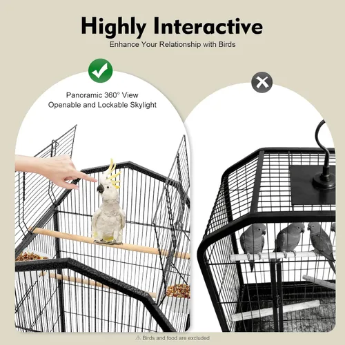 Vista 3 de Jaula grande para pájaros con tragaluz abierto, soporte rodante y 5 puertas, jaulas móviles para loros, jaula de vuelo para pájaros de mascotas