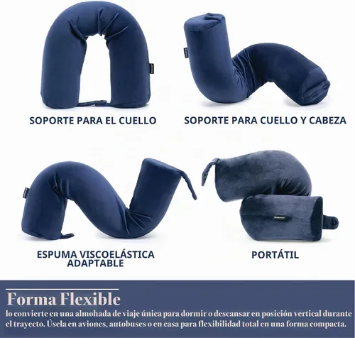Vista 5 de Brookstone Free Form Almohada de Viaje - Almohada de Cuello de Viaje de Espuma Viscoelástica Ligera y Flexible para Dormir, Automóvil, Avión y Azul