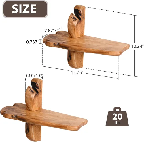 Vista 2 de WELLAND Live Edge - Estantes flotantes de cedro para mesita de noche, juego