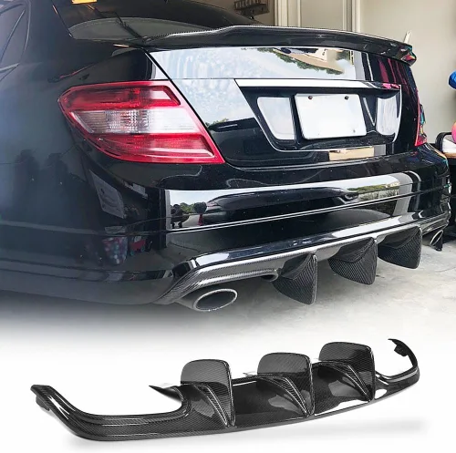 Vista 8 de Difusor Trasero para Mercedes Benz W204 Sport C250 C300 C63 AMG Sedán 2008-2011 Protector de Labio Inferior Trasero Tapa Maletero (FRP Negro Mate)
