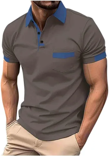 Vista 39 de Mens Shirts Casual Stylish Button Down Short Sleeve Polo Shirt Summer Vacation Shirts Loose Athletic Pullover Tee