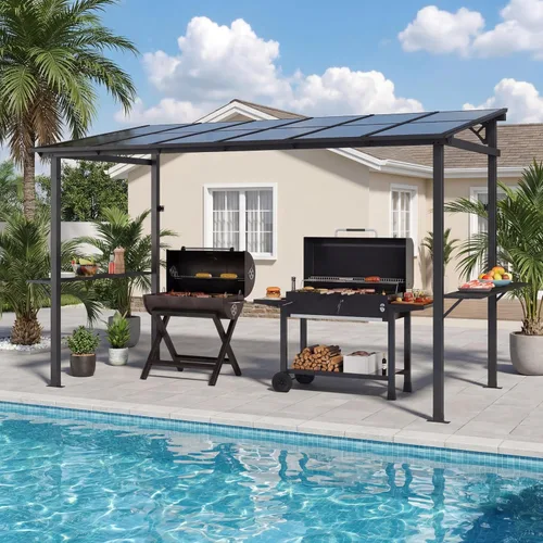 Vista 10 de LAUSAINT HOME Gazebo para parrilla al aire libre de 5 x 8 pies, kiosco para barbacoa con parte superior ventilada de 2 niveles, 2 estantes duraderos