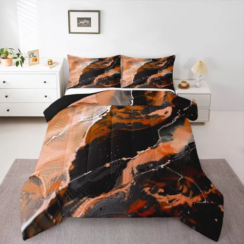 Vista 15 de Feelyou Juego de edredón abstracto para todas las estaciones, juego de ropa de cama negro y azul con 1 funda de almohada con estampado de mármol