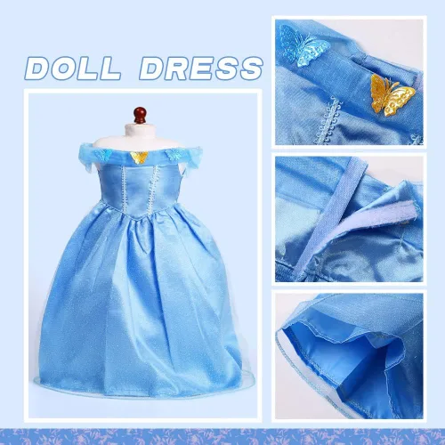 Vista 5 de Mikyra Vestido de princesa Cenicienta con vestido de muñeca a juego de 18 pulgadas