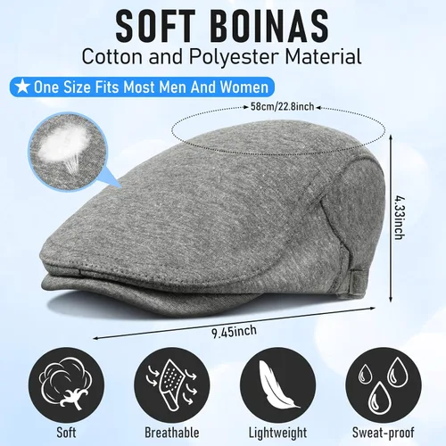 Vista 6 de 2 sombreros de periódico para hombre gorra plana de algodón irlandés gorra de taxi de Gatsby para caza viajes ciclismo pesca senderismo negro y gris