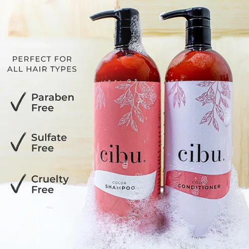 Vista 3 de CIBU Color Shampoo 30088 para cabello seco y teñido – Limpia, hidrata y fortalece suavemente – Revitaliza el cabello y el cuero cabelludo – Aroma