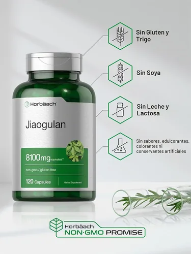 Vista 5 de Horbäach Cápsulas Jiaogulan 120 unidades Extracto de hierbas Gynostemma Pentaphyllum Suplemento sin OMG, sin gluten