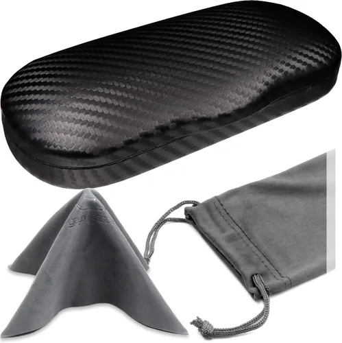 Vista 11 de MyEyeglassCase Men's Medium Glasses Case - Classic Eyeglasses Hard Shell Holder, Elegant Easy Open Lip with Pouch and Cloth As196 Negro Con Tela