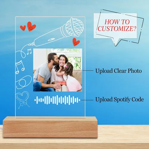 Vista 3 de Placa de arte musical personalizada con luz nocturna escaneable, cubierta de álbum de fotos, lámpara LED, regalo personalizado para el día