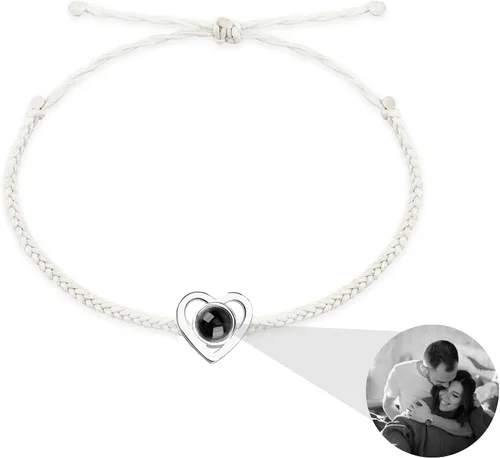 Vista 14 de JINLIN Pulseras de proyección personalizadas, pulseras de fotos personalizadas para mujeres y hombres, pulsera con texto en inglés "I Love You