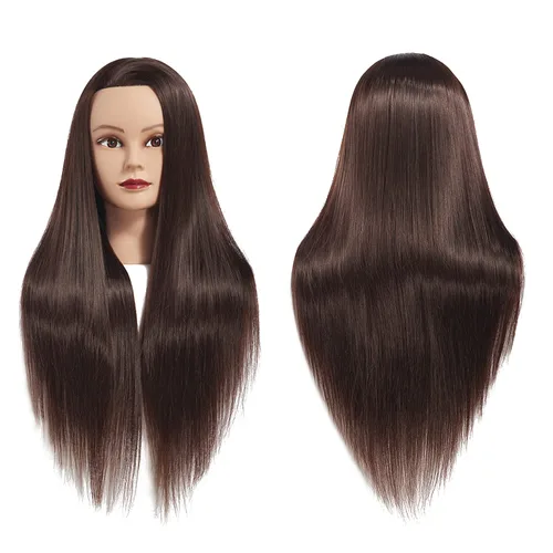 Vista 11 de Cabeza de Entrenamiento 26"-28" Cabeza de Maniquí para Peinado Maniquí de Cosmetología Cabeza de Muñeca Cabello de Fibra Sintética
