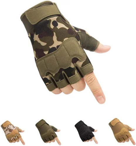 Vista 8 de HYCOPROT Guantes tácticos sin dedos, protectores de nudillos, transpirables, ligeros, para exteriores, militares, para tiro, caza, motociclismo