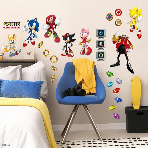 Vista 2 de Sonic the Hedgehog - Calcomanías de pared para despegar y pegar con personajes (paquete de 4)