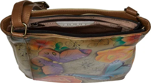 Vista 5 de Anna by Anuschka Women's Genuine Leather Medium Crossbody Hand Painted Original Artwork