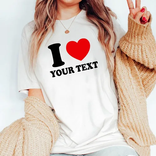 Vista 2 de LASFOUR Camiseta personalizada con texto en inglés "I Love My Girlfriend Boyfriend, I Love My Girl" con foto personalizada, camisas para parejas