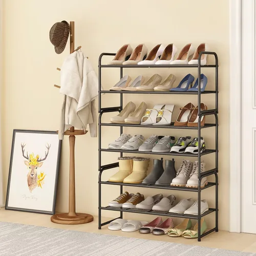 Vista 2 de Simple Trending - Zapatero apilable de 2 niveles, organizador de almacenamiento para zapatos de metal, negro