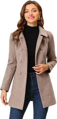 Vista 18 de Allegra K Abrigo Largo De Invierno Con Cuello Peter Pan Y Doble Botonadura Para Mujer Beige