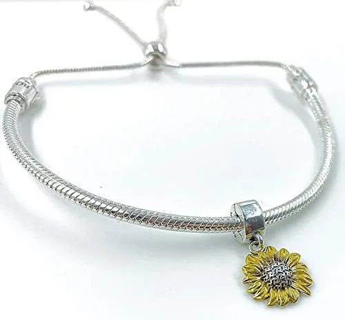 Vista 3 de BOLENVI Abalorio de plata de ley 925 con diseño de girasol dorado para pulseras o collares similares Plata esterlina Sin gemas