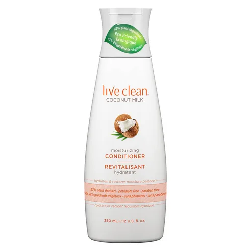 Vista 3 de Live Clean Champú y acondicionador hidratante de leche de coco, 12 onzas cada uno con extracto y aceite de coco orgánico certificado, sin petrolato