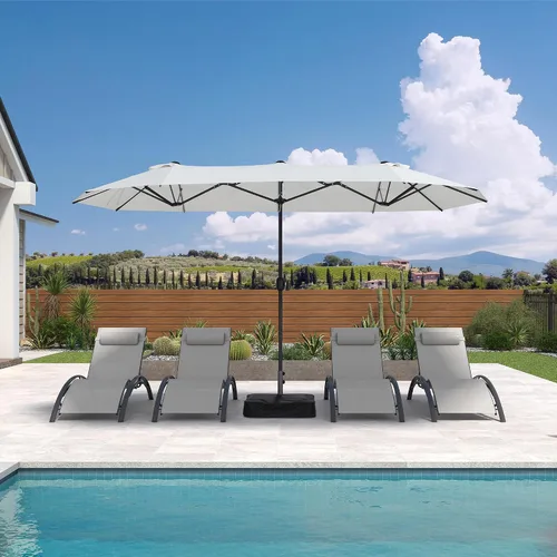 Vista 10 de PURPLE LEAF - Sombrilla de mercado de patio de 13 pies con base rectangular doble cara, sombrilla de mesa para exteriores con manivela, 12 varillas