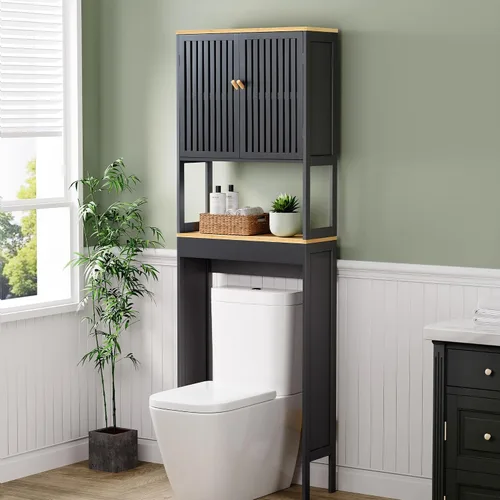 Vista 10 de Mueble de pared para baño, 24 "x 30", puertas de listones de bambú Negro-1