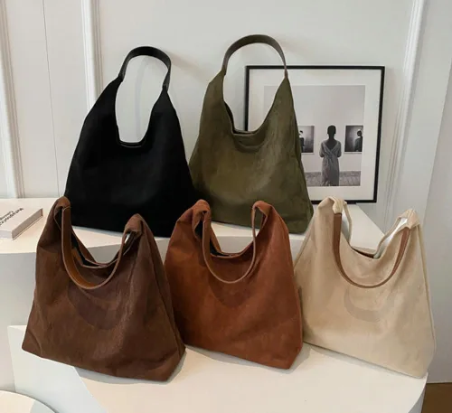 Vista 7 de 2 bolsas de mano holgadas para mujer, de gamuza con media luna, bolso de hombro, bolso cruzado con asa superior, bolso de mano universitario 2024