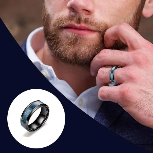 Vista 5 de MOZAKA Juego de 12 anillos giratorios de cadena de acero inoxidable de 0.315in para hombres y mujeres, patrón de dragón, pulido, boda, liberación