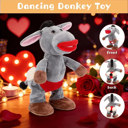 Vista 2 de Emoin - Juguete de burro que baila y canta, juguete de peluche interactivo musical de burro que se mueve, juguetes de felpa electrónicos, regalos
