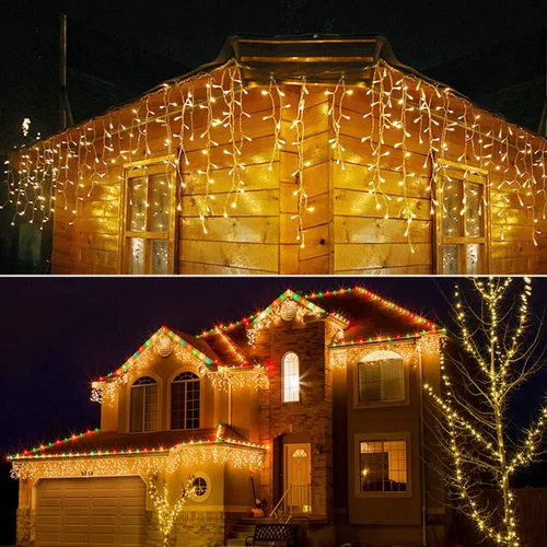 Vista 2 de 304 luces LED solares de carámbano de Navidad para decoración al aire libre, 8 modos de luces impermeables para exteriores, vacaciones, patio Blanco