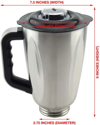 Vista 5 de Tarro de acero inoxidable de 6 tazas con mango y tapa para licuadoras Oster Osterizer pieza de repuesto 304