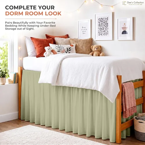 Vista 52 de Dorm Ruffle Twin XL 28" Drop Extra Long BedSkirt, Premium Brushed Microfiber Tailored Drop, Put On Elastic Long Dust Ruffle, Split Corner, Bedroom