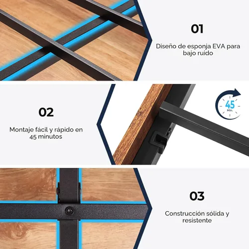 Vista 7 de BedsPick Marco de cama tamaño completo con cabecero de almacenamiento de 2 niveles, marco de cama de plataforma de metal resistente con estación