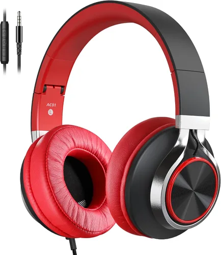 Vista 8 de AC01 auriculares de diadema con cable, auriculares pasivos con aislamiento de ruido, auriculares estéreo con cable con micrófono y control