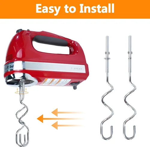 Vista 2 de 2 piezas de gancho de masa para batidora de mano, accesorios de acero inoxidable compatibles con batidora de mano kitchenAid, accesorios de repuesto