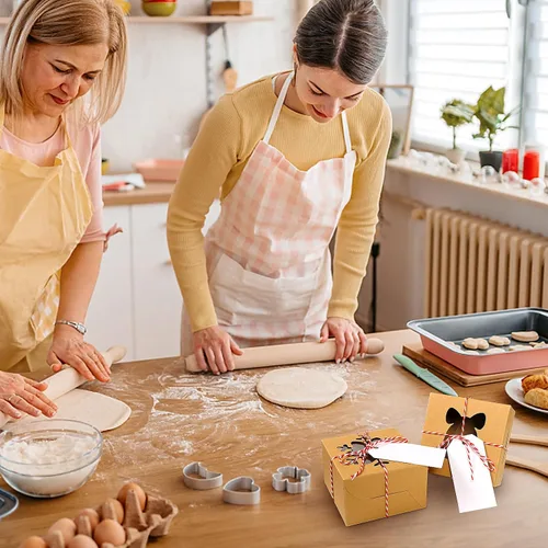 Vista 3 de 24 piezas Cajas de pastelería marrones con ventana, cajas de galletas de Navidad pequeñas de 4x4x2.5 pulgadas, cajas de regalo de Navidad
