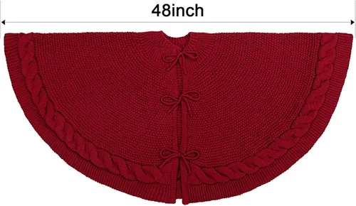 Vista 3 de Falda de árbol de Navidad de 48 pulgadas: falda de árbol de punto de cable para árbol de 7.5 pies, falda de árbol rojo vino, faldas de árbol