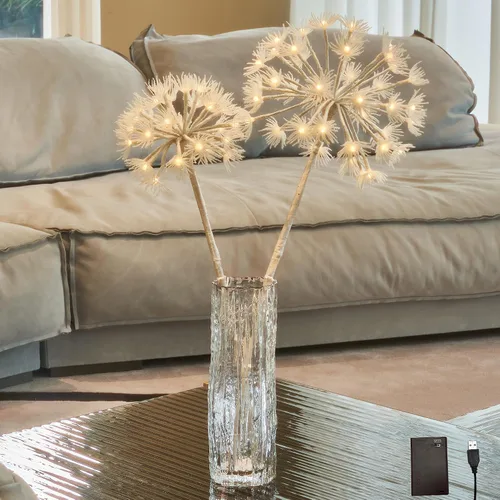 Vista 5 de Hairui - Ramas de sauce iluminadas con temporizador, 70 luces LED blancas cálidas, ramas artificiales de diente de león con luces, 27 pulgadas
