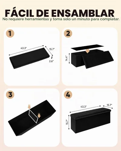 Vista 5 de B FSOBEIIALEO 43" Tufted Storage Ottoman Bench Storage Chest, Black