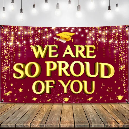 Vista 12 de KatchOn, XtraLarge We are So Proud of You Banner – 72 x 44 pulgadas Fondo de graduación negro y dorado 2026 para decoraciones de graduación 2026