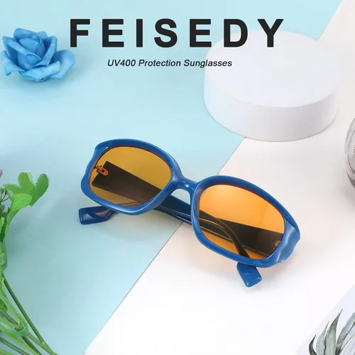 Vista 3 de FEISEDY Gafas de sol deportivas envolventes de moda con marco rectangular grueso, gafas funky para mujeres y hombres B2831