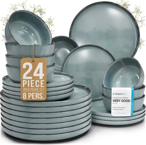 Vista 56 de Juego de vajilla de gres para 4 personas 12 piezas – Juego de platos y cuencos negros mate – Apto para lavavajillas, microondas y resistente a