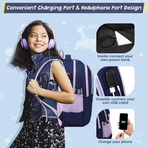 Vista 4 de ACESAK Mochila para niños - Mochila para niños con bolsa de almuerzo - Juego de bolsa de libros para niños, niñas, adolescentes, escuela primaria
