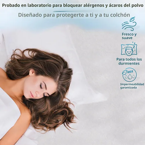 Vista 3 de Protector de colchón premium 100% impermeable, hipoalergénico, libre de vinilo, transpirable, superficie de algodón suave con bucles. -, Algodón