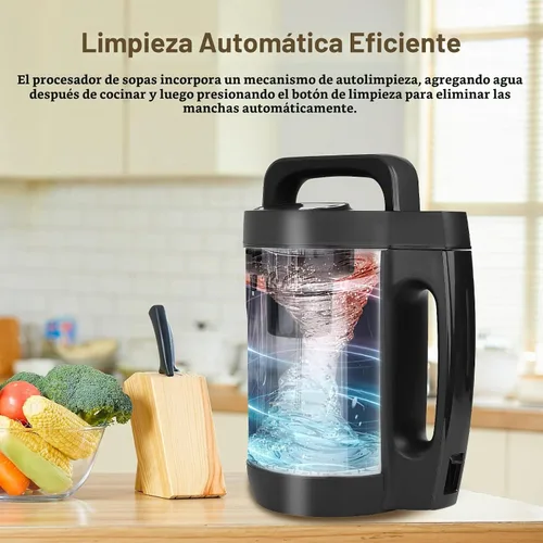 Vista 6 de Máquina para hacer sopa de 2 L, hace 4-6 porciones, máquina para hacer sopa con 6 programas preestablecidos, máquina eléctrica de sopa con Negro