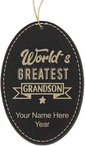 Vista 8 de LaserGram Personalized Christmas Ornament, World's Greatest Grandson, Faux Leather, Custom Laser Engraved Gift Idea (Oval Shape, Black with Silver)